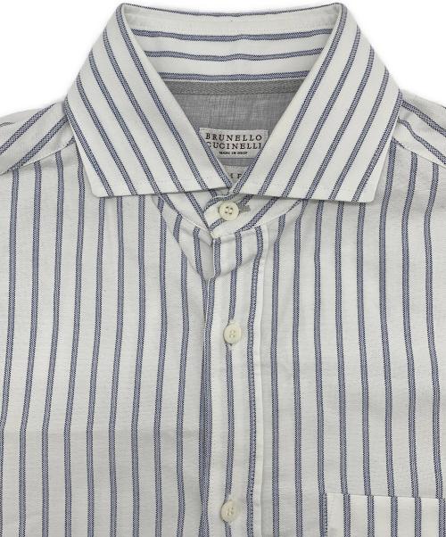 BRUNELLO CUCINELLI（ブルネロクチネリ）BRUNELLO CUCINELLI (ブルネロクチネリ) 長袖シャツ ホワイト×ネイビー サイズ:XSの古着・服飾アイテム