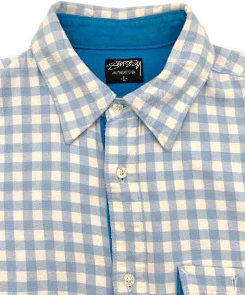stussy（ステューシー）stussy (ステューシー) 半袖シャツ スカイブルー×ホワイト サイズ:Lの古着・服飾アイテム
