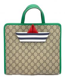 GUCCI（グッチ）の古着「チルドレン ボート トートバッグ」｜ベージュ×グリーン×ダークブラウン