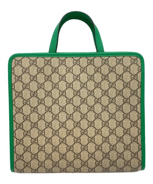 GUCCI（グッチ）GUCCI (グッチ) チルドレン ボート トートバッグ ベージュ×グリーン×ダークブラウンの古着・服飾アイテム