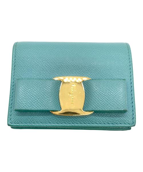Salvatore Ferragamo（サルヴァトーレ フェラガモ）Salvatore Ferragamo (サルヴァトーレ フェラガモ) ヴァラリボン 2つ折り財布 エメラルドグリーンの古着・服飾アイテム