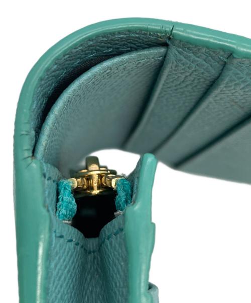 Salvatore Ferragamo（サルヴァトーレ フェラガモ）Salvatore Ferragamo (サルヴァトーレ フェラガモ) ヴァラリボン 2つ折り財布 エメラルドグリーンの古着・服飾アイテム