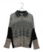 ISSEY MIYAKEイッセイミヤケ）の古着「マーブルプリントプリーツ切替スキッパーシャツ」｜ホワイト×ブラック