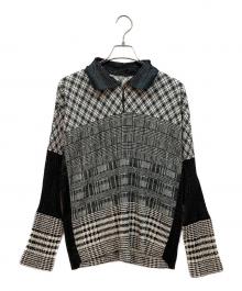 ISSEY MIYAKE（イッセイミヤケ）の古着「マーブルプリントプリーツ切替スキッパーシャツ」｜ホワイト×ブラック