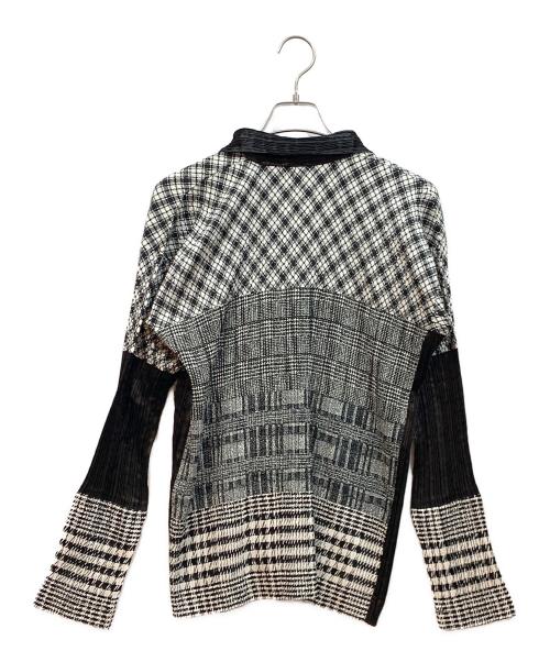 ISSEY MIYAKE（イッセイミヤケ）ISSEY MIYAKE (イッセイミヤケ) マーブルプリントプリーツ切替スキッパーシャツ ホワイト×ブラック サイズ:Mの古着・服飾アイテム