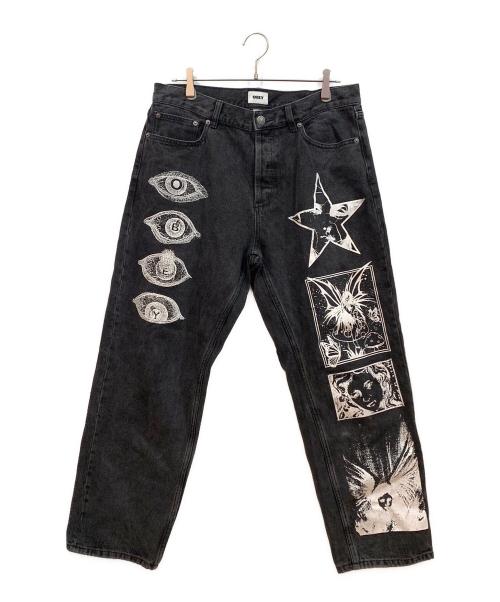 OBEY（オベイ）OBEY (オベイ) プリントデニムパンツ ブラック サイズ:33の古着・服飾アイテム