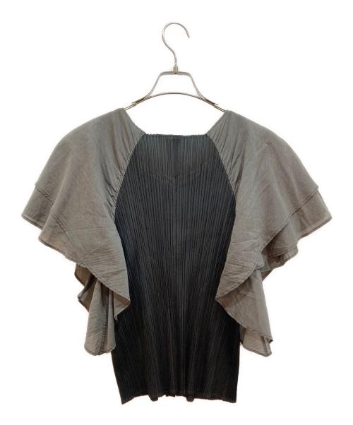 PLEATS PLEASE（プリーツプリーズ）PLEATS PLEASE (プリーツプリーズ) レアースリーブ半袖ブラウス ブラック サイズ:3の古着・服飾アイテム