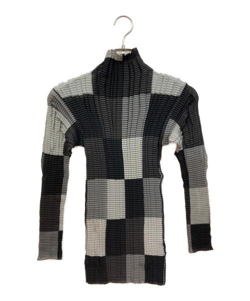 ISSEY MIYAKE（イッセイミヤケ）ISSEY MIYAKE (イッセイミヤケ) ハイネックカットソー ブラック×グレー サイズ:Mの古着・服飾アイテム