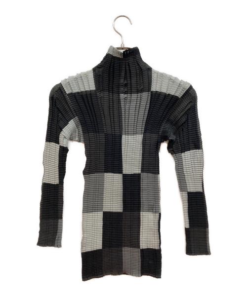 ISSEY MIYAKE（イッセイミヤケ）ISSEY MIYAKE (イッセイミヤケ) ハイネックカットソー ブラック×グレー サイズ:Mの古着・服飾アイテム