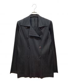 PLEATS PLEASE（プリーツプリーズ）の古着「プリーツダブルジャケット」｜ブラック