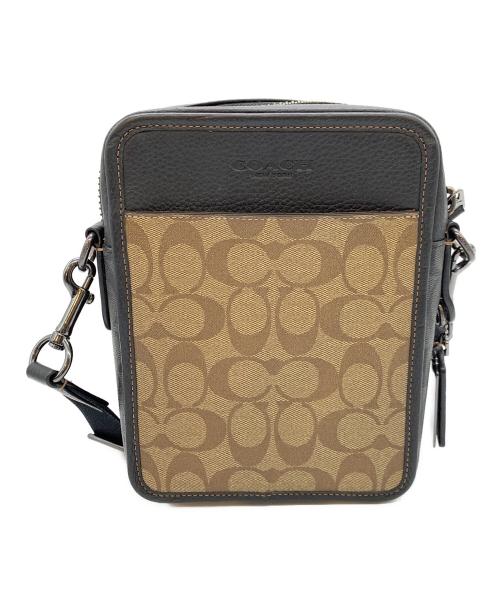 COACH（コーチ）COACH (コーチ) クロスボディ ブロックド シグネチャー キャンバス　ショルダーバッグ ブラック×ブラウンの古着・服飾アイテム