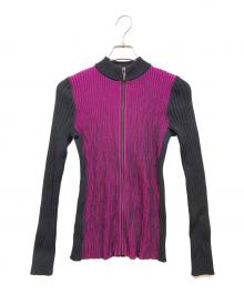 ARMANI EXCHANGE（アルマーニ エクスチェンジ）の古着「ジップアップ バイカラーリブニット」｜ブラック×パープル