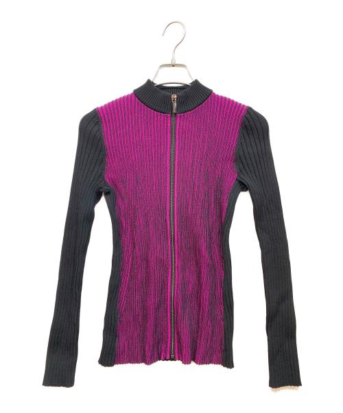 ARMANI EXCHANGE（アルマーニ エクスチェンジ）ARMANI EXCHANGE (アルマーニ エクスチェンジ) ジップアップ バイカラーリブニット ブラック×パープル サイズ:Sの古着・服飾アイテム