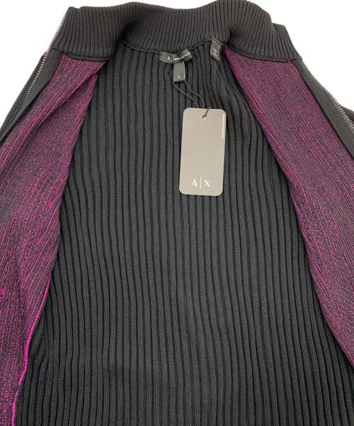ARMANI EXCHANGE（アルマーニ エクスチェンジ）ARMANI EXCHANGE (アルマーニ エクスチェンジ) ジップアップ バイカラーリブニット ブラック×パープル サイズ:Sの古着・服飾アイテム
