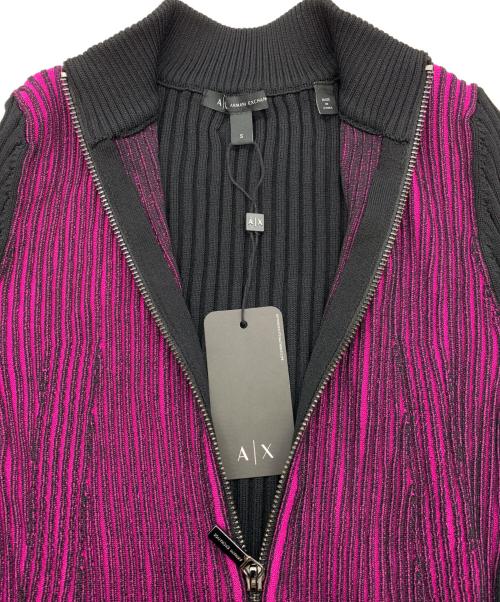 ARMANI EXCHANGE（アルマーニ エクスチェンジ）ARMANI EXCHANGE (アルマーニ エクスチェンジ) ジップアップ バイカラーリブニット ブラック×パープル サイズ:Sの古着・服飾アイテム