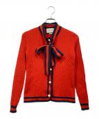 GUCCIグッチ）の古着「シェリーリボンパールボタンカーディガン」｜オレンジ