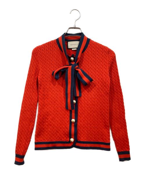 GUCCI（グッチ）GUCCI (グッチ) シェリーリボンパールボタンカーディガン オレンジ サイズ:XSの古着・服飾アイテム