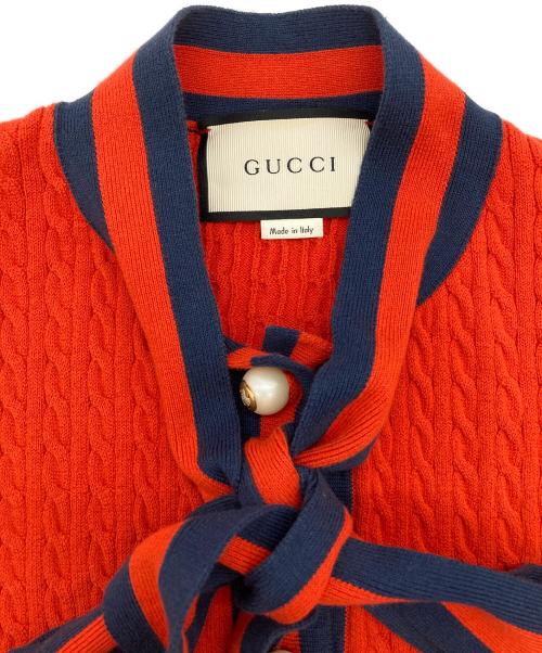 GUCCI（グッチ）GUCCI (グッチ) シェリーリボンパールボタンカーディガン オレンジ サイズ:XSの古着・服飾アイテム