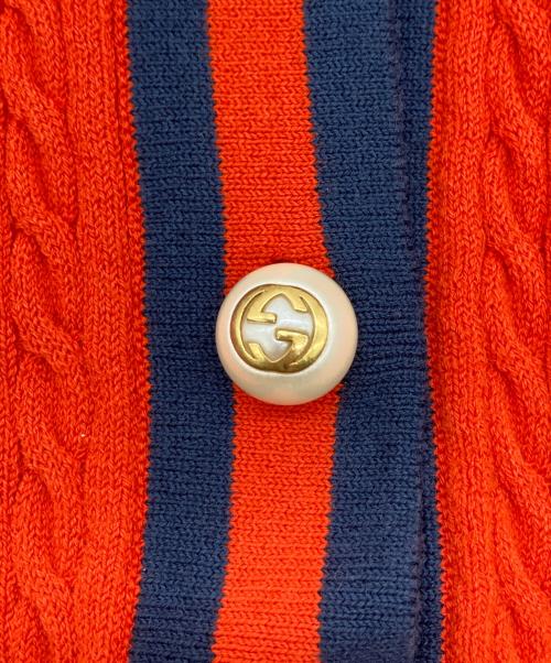 GUCCI（グッチ）GUCCI (グッチ) シェリーリボンパールボタンカーディガン オレンジ サイズ:XSの古着・服飾アイテム
