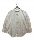 KAGUREカグレ）の古着「バンドカラーシャツ」｜ブラック×ベージュ