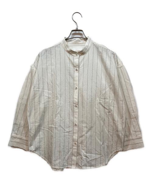 KAGURE（カグレ）KAGURE (カグレ) バンドカラーシャツ ブラック×ベージュ サイズ:Freeの古着・服飾アイテム