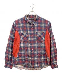 UNDERCOVERISM（アンダーカバーイズム）の古着「ダメージ加工長袖シャツ」｜レッド×ネイビー