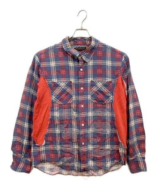 UNDERCOVERISM（アンダーカバーイズム）UNDERCOVERISM (アンダーカバーイズム) ダメージ加工長袖シャツ レッド×ネイビー サイズ:2の古着・服飾アイテム