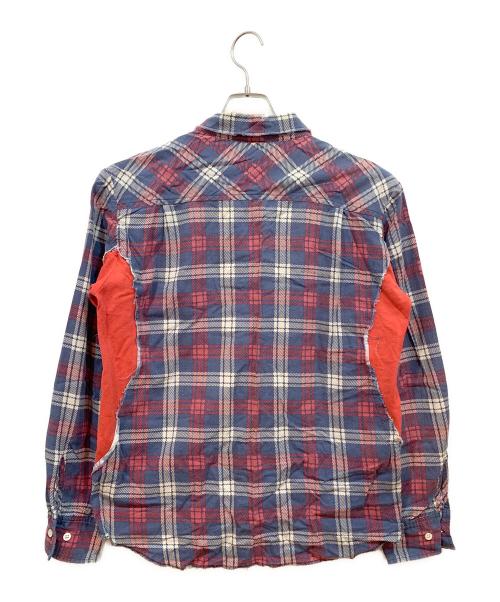 UNDERCOVERISM（アンダーカバーイズム）UNDERCOVERISM (アンダーカバーイズム) ダメージ加工長袖シャツ レッド×ネイビー サイズ:2の古着・服飾アイテム