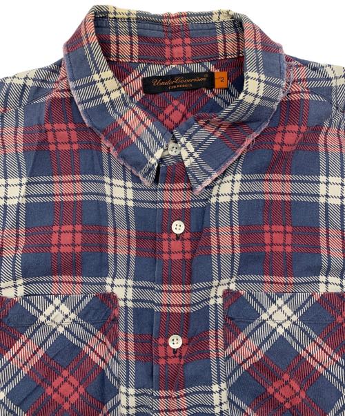UNDERCOVERISM（アンダーカバーイズム）UNDERCOVERISM (アンダーカバーイズム) ダメージ加工長袖シャツ レッド×ネイビー サイズ:2の古着・服飾アイテム