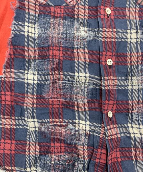 UNDERCOVERISM（アンダーカバーイズム）UNDERCOVERISM (アンダーカバーイズム) ダメージ加工長袖シャツ レッド×ネイビー サイズ:2の古着・服飾アイテム