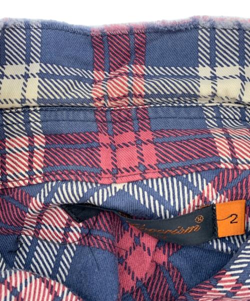 UNDERCOVERISM（アンダーカバーイズム）UNDERCOVERISM (アンダーカバーイズム) ダメージ加工長袖シャツ レッド×ネイビー サイズ:2の古着・服飾アイテム