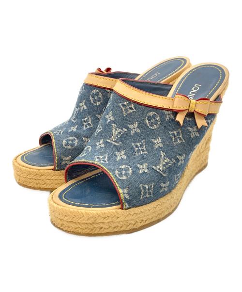 LOUIS VUITTON（ルイ ヴィトン）LOUIS VUITTON (ルイ ヴィトン) モノグラムデニムウェッジソールミュール ブルー サイズ:36 1/2の古着・服飾アイテム