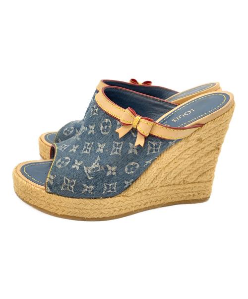 LOUIS VUITTON（ルイ ヴィトン）LOUIS VUITTON (ルイ ヴィトン) モノグラムデニムウェッジソールミュール ブルー サイズ:36 1/2の古着・服飾アイテム