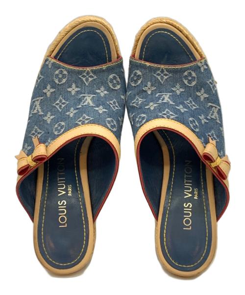 LOUIS VUITTON（ルイ ヴィトン）LOUIS VUITTON (ルイ ヴィトン) モノグラムデニムウェッジソールミュール ブルー サイズ:36 1/2の古着・服飾アイテム