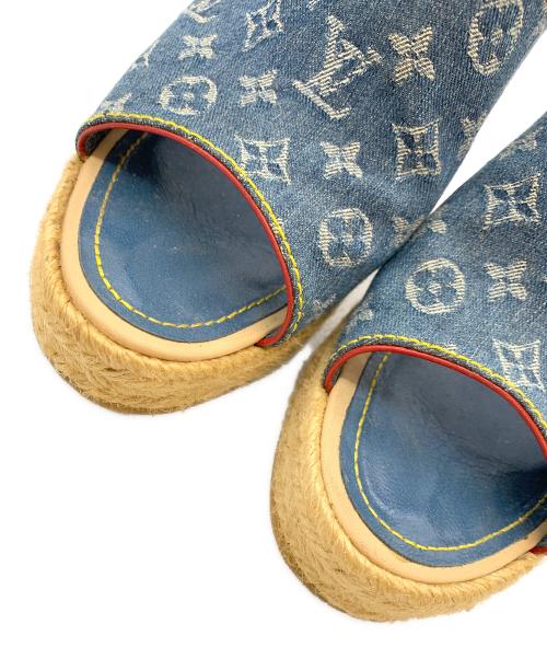 LOUIS VUITTON（ルイ ヴィトン）LOUIS VUITTON (ルイ ヴィトン) モノグラムデニムウェッジソールミュール ブルー サイズ:36 1/2の古着・服飾アイテム