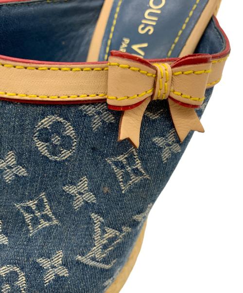 LOUIS VUITTON（ルイ ヴィトン）LOUIS VUITTON (ルイ ヴィトン) モノグラムデニムウェッジソールミュール ブルー サイズ:36 1/2の古着・服飾アイテム