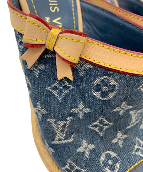 LOUIS VUITTON（ルイ ヴィトン）LOUIS VUITTON (ルイ ヴィトン) モノグラムデニムウェッジソールミュール ブルー サイズ:36 1/2の古着・服飾アイテム
