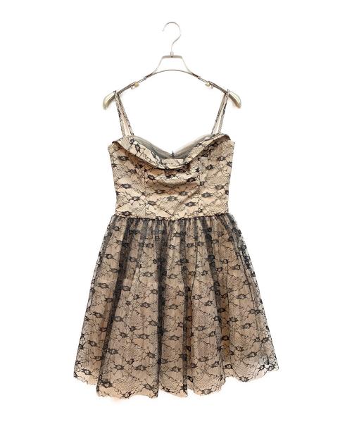RED VALENTINO（レッドヴァレンティノ）RED VALENTINO (レッドヴァレンティノ) ノースリーブ・キャミソールワンピース ブラック×ベージュ サイズ:40（S～M）の古着・服飾アイテム