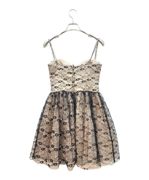 RED VALENTINO（レッドヴァレンティノ）RED VALENTINO (レッドヴァレンティノ) ノースリーブ・キャミソールワンピース ブラック×ベージュ サイズ:40（S～M）の古着・服飾アイテム