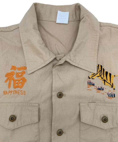 HOUSTON（ヒューストン）HOUSTON (ヒューストン) 半袖ワークシャツ ベージュ サイズ:14 1/2（S～M）の古着・服飾アイテム