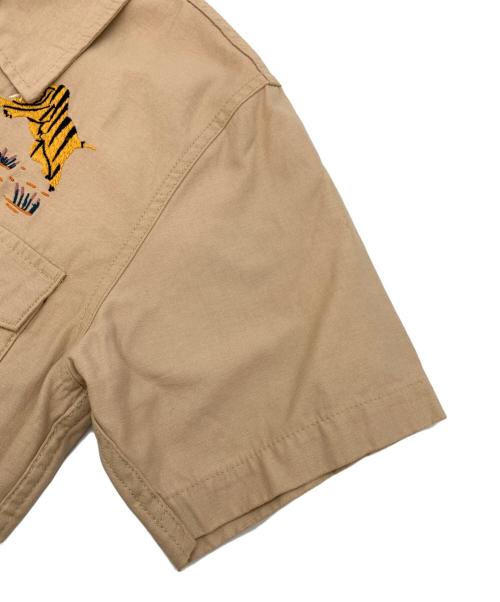 HOUSTON（ヒューストン）HOUSTON (ヒューストン) 半袖ワークシャツ ベージュ サイズ:14 1/2（S～M）の古着・服飾アイテム