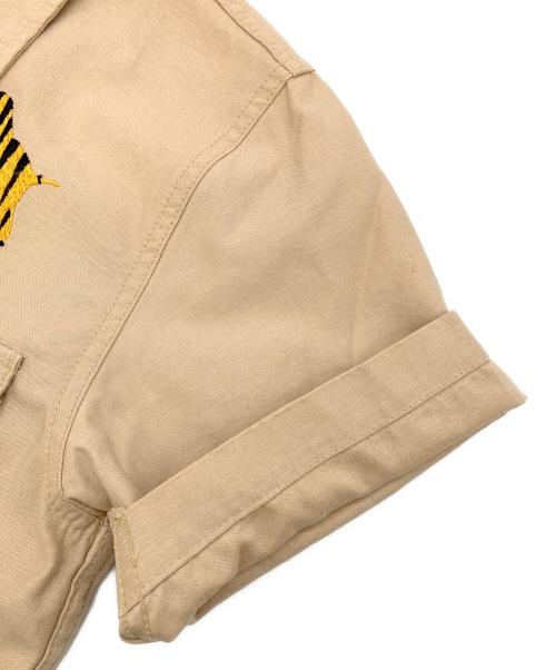 HOUSTON（ヒューストン）HOUSTON (ヒューストン) 半袖ワークシャツ ベージュ サイズ:14 1/2（S～M）の古着・服飾アイテム