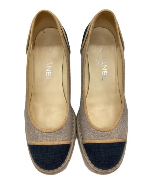 CHANEL（シャネル）CHANEL (シャネル) ウェッジソールパンプス グレー×ネイビー サイズ:36の古着・服飾アイテム