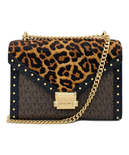 MICHAEL KORS（マイケルコース）MICHAEL KORS (マイケルコース) フラップ チェーン ショルダー ミディアム - MKシグネチャー ブラウン×ブラックの古着・服飾アイテム