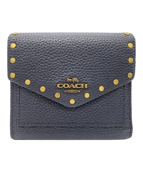 COACH（コーチ）COACH (コーチ) 3つ折り財布 ネイビー×ブラウンの古着・服飾アイテム