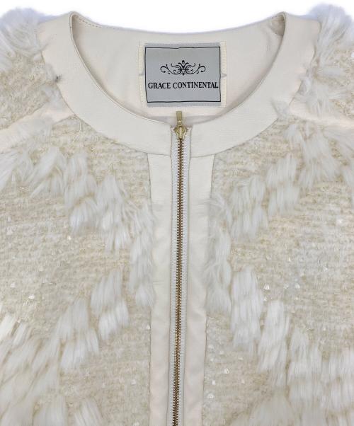 GRACE CONTINENTAL（（グレースコンチネンタル）GRACE CONTINENTAL (（グレースコンチネンタル) ファーツイードジャケット アイボリー サイズ:36の古着・服飾アイテム