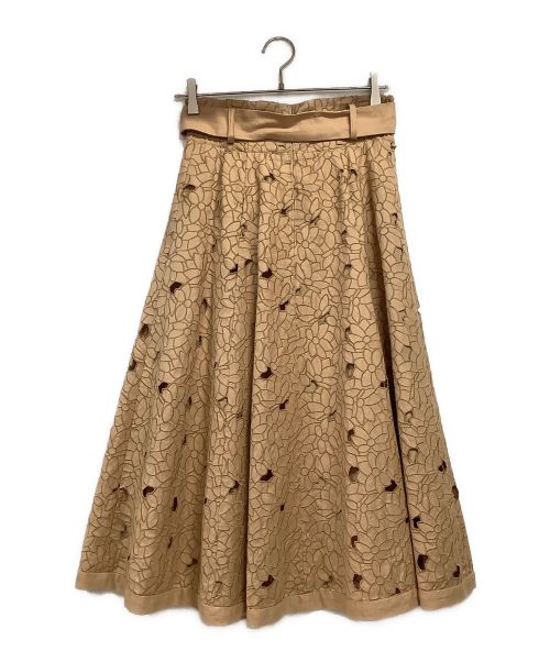 Mystrada（マイストラーダ）Mystrada (マイストラーダ) カットワークリネンスカート ブラウン サイズ:38の古着・服飾アイテム