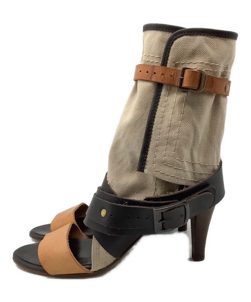 Chloe（クロエ）Chloe (クロエ) キャンバスブーツサンダル ブラック×ベージュ サイズ:35の古着・服飾アイテム