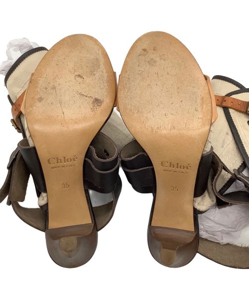 Chloe（クロエ）Chloe (クロエ) キャンバスブーツサンダル ブラック×ベージュ サイズ:35の古着・服飾アイテム