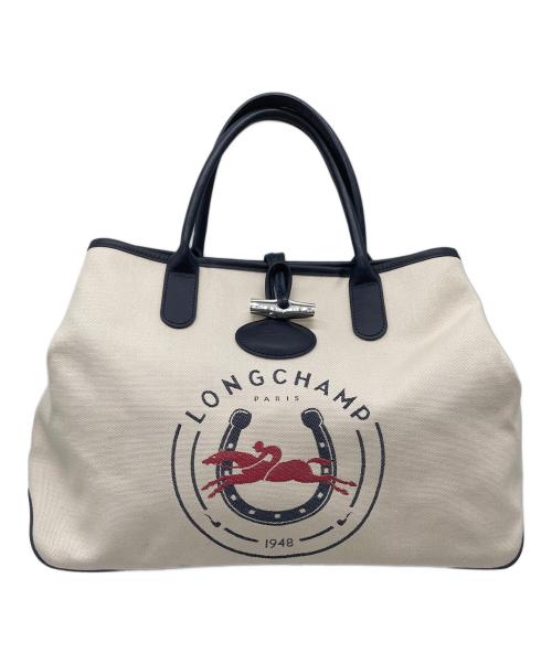 LONGCHAMP（ロンシャン）LONGCHAMP (ロンシャン) ロゾ トートバッグ ホワイト×ブルーの古着・服飾アイテム